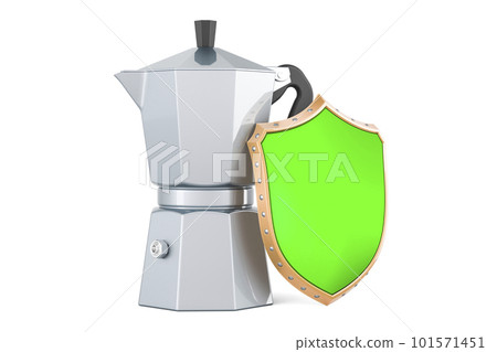 Coffee Maker, Moka Pot with shield, 3D rendering 101571451