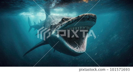 Underwater prehistoric creature or dinosaur swimming underwater. 101571693