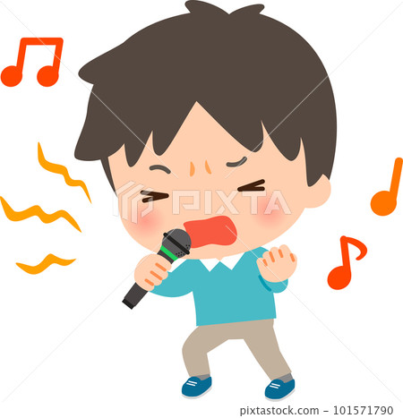 Young man singing with karaoke microphone Young man singing with karaoke microphone 101571790