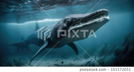 Underwater prehistoric creature or dinosaur swimming underwater. Underwater prehistoric creature or dinosaur swimming underwater. 101572031