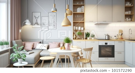 contemporary compact design of modern kitchen in stylish home 101572290