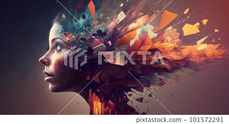 Creative mind imagination concept art, exploding emotions out of head, inner thought and dreams 101572291