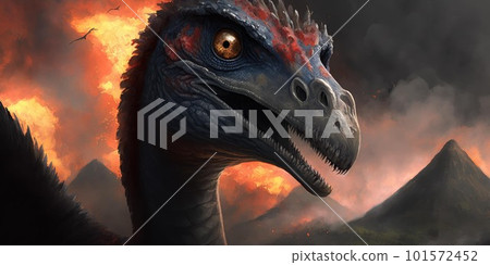 Prehistoric creature or dinosaur in the wild nature. Realistic style drawing. 101572452