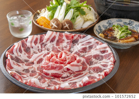 涮肉整齊地擺在盤子裡 涮肉整齊地擺在盤子裡 101572652