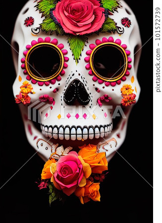 A horrible ancient skull with nightmarish makeup. 3D rendering. A horrible ancient skull with nightmarish makeup. 3D rendering. 101572739