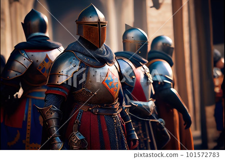 Medieval formidable knights prepare for historical battle. A historical medieval concept. Generative AI Art. 101572783