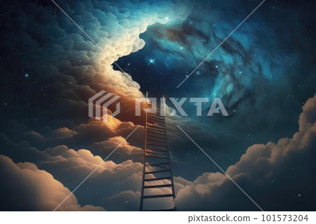 Magical stair up to night sky full of stars 101573204