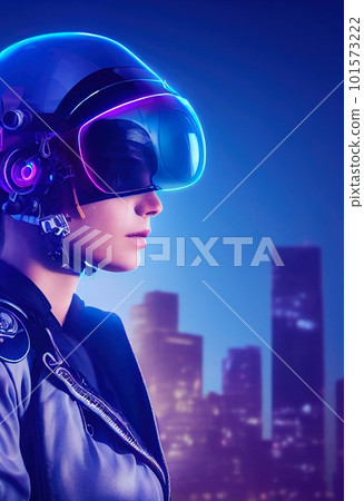 Portrait of a fictional futuristic female pilot in an aviation helmet and pilot's suit. Concept of futuristic pilots of the future. 3d rendering 101573222