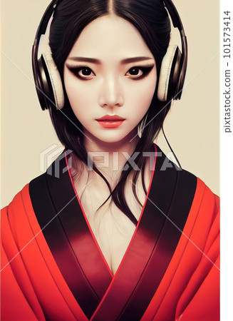 A fictional person, not based on a real person. A portrait of a creative beauty wearing fancy headphones. A lover of fashionable music. 3d rendering A fictional person, not based on a real person. A portrait of a creative beauty wearing fancy headphones. A lover of fashionable music. 3d rendering 101573414