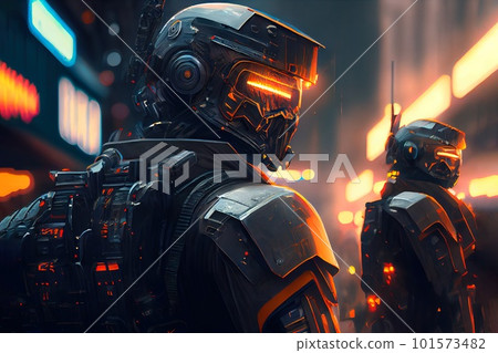 Portrait of Fantastic Warriors. High-tech futuristic man from the future. Generative AI Art. 101573482