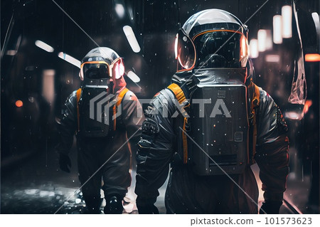 An astronaut on an alien planet. A high-tech astronaut from the future. Generative AI Art 101573623