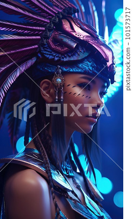 Portrait of a mystical fantasy bioluminescent woman. Glamorous fashionable lady. Generative AI Art. 101573717