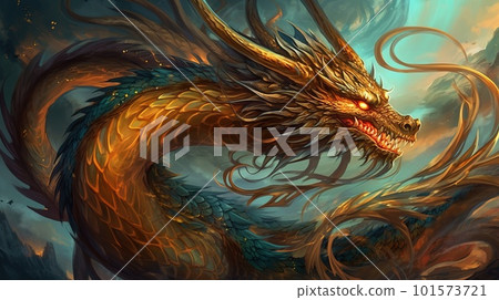 Portrait of a beautiful formidable legendary dragon. Image of an ancient dragon. Generative AI Art Portrait of a beautiful formidable legendary dragon. Image of an ancient dragon. Generative AI Art 101573721