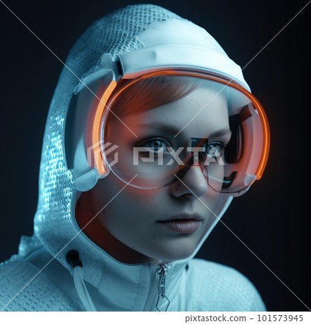 Portrait of a sci-fi cyberpunk girl. High-tech futuristic woman from the future. Generative AI Art. Portrait of a sci-fi cyberpunk girl. High-tech futuristic woman from the future. Generative AI Art. 101573945