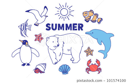 Illustration set of summer animals Illustration set of summer animals 101574100
