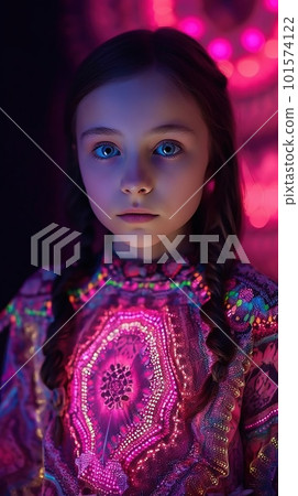 Portrait of a mystical fantasy bioluminescent neon woman. Glamorous fashionable lady. Generative AI Art. Portrait of a mystical fantasy bioluminescent neon woman. Glamorous fashionable lady. Generative AI Art. 101574122