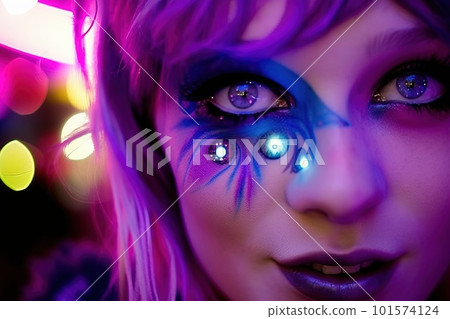 Abstract portrait of a beautiful fashionable girl in fantasy style. Creative beautiful girl. Generative AI Art. Abstract portrait of a beautiful fashionable girl in fantasy style. Creative beautiful girl. Generative AI Art. 101574124