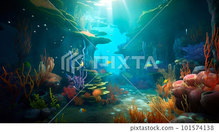 The ecosystem of the underwater marine world. Colorful tropical beautiful ocean fish. Generative AI Art The ecosystem of the underwater marine world. Colorful tropical beautiful ocean fish. Generative AI Art 101574138