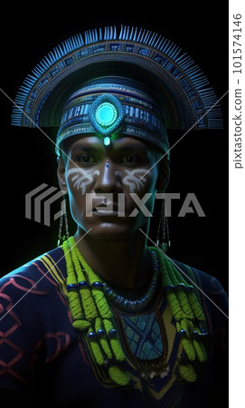 Portrait of a Indian warrior from the Comanche Indian tribe. An ancient Indian hunter. Generative AI Art. Portrait of a Indian warrior from the Comanche Indian tribe. An ancient Indian hunter. Generative AI Art. 101574146