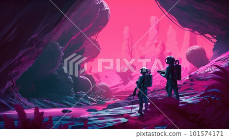 An astronaut exploring an alien planet. A high-tech astronaut from the future. Generative AI Art. 101574171