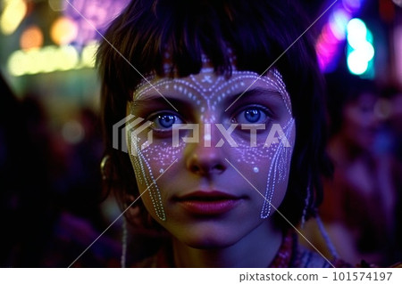 Abstract portrait of a beautiful fashionable girl in fantasy style. Creative beautiful girl. Generative AI Art. 101574197