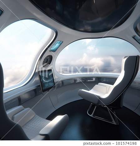 A view of the interior of a spaceship rushing through space at high speed. Generative AI Art. 101574198