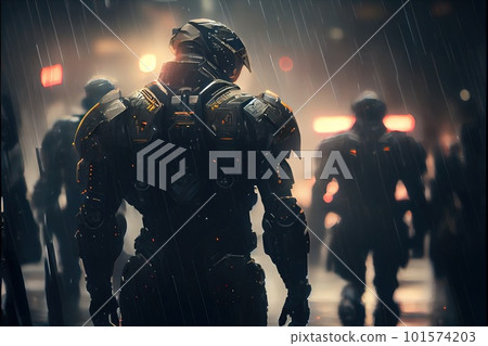 Portrait of Fantastic Warriors. High-tech futuristic man from the future. Generative AI Art. 101574203