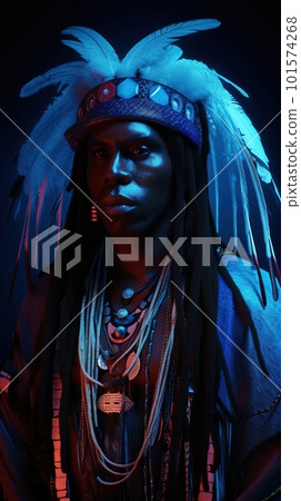 Portrait of a Indian warrior from the Comanche Indian tribe. An ancient Indian hunter. Generative AI Art. Portrait of a Indian warrior from the Comanche Indian tribe. An ancient Indian hunter. Generative AI Art. 101574268