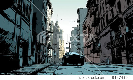 A car on the street of a major metropolis. Car driving on the road. Generative AI Art. 101574301