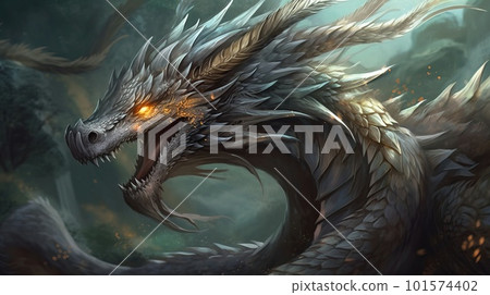 Portrait of a beautiful formidable legendary dragon. Image of an ancient dragon. Generative AI Art 101574402