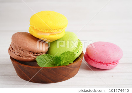 Macaron or french macaroon dessert, cake and cookies on the celebrated birthday. 101574440