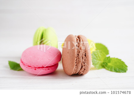 Macaron or french macaroon dessert, cake and cookies on the celebrated birthday. 101574678