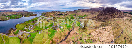 Aerial view of Teelin in County Donegal, Ireland 101574904