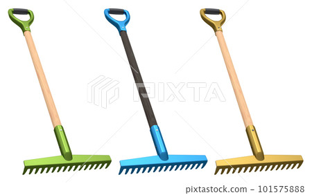 Set of garden tools and supplies for gardener and flower pots in garden 101575888