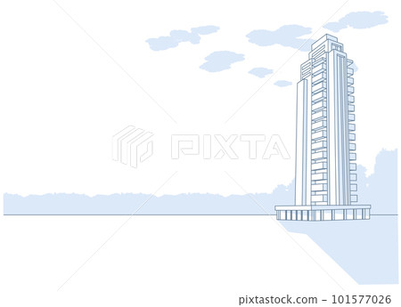 Background illustration of a tower apartment building. High-rise condominium. Residential tower condominium. 101577026