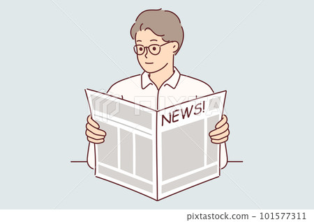 Man holds newspaper reading news about latest business events and political changes or articles Man holds newspaper reading news about latest business events and political changes or articles 101577311