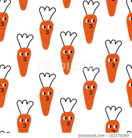 Seamless doodle funny carrots pattern. Scandinavian endless pattern with line art. 101578269