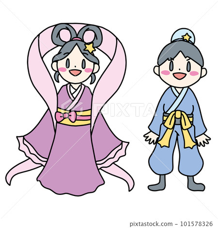 Orihime and Hikoboshi color illustration set of 4 heads Orihime and Hikoboshi color illustration set of 4 heads 101578326