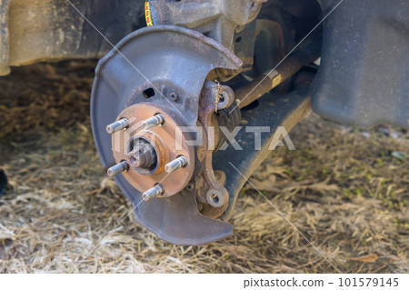 Wheel hub brake disc assembly replacement brakes in mechanical repair service center Wheel hub brake disc assembly replacement brakes in mechanical repair service center 101579145