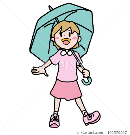 微笑撐傘少女彩色插畫 微笑撐傘少女彩色插畫 101579927