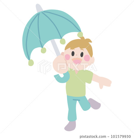 一個男孩拿著雨傘的插圖 一個男孩拿著雨傘的插圖 101579930