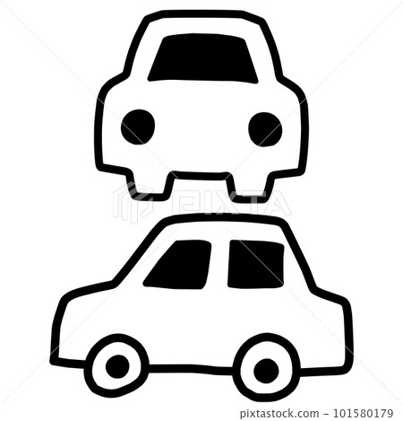 一組 2 個圖標樣式的汽車正面和側面插圖 101580179