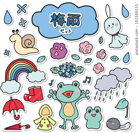 Color illustration set sticker style with the image of the rainy season 101580313