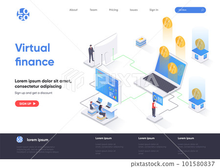 Virtual finance isometric landing page. Internet banking service, financial management isometry concept. Online money transaction and payment flat web page. Vector illustration with people characters. 101580837