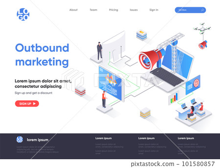 Outbound marketing isometric landing page. Online advertising and promotion in social media isometry concept. Outbound marketing activities flat web page. Vector illustration with people characters. 101580857