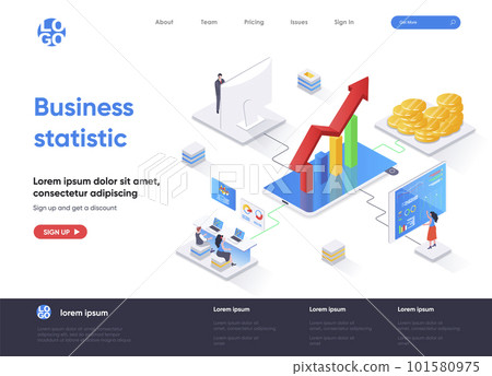 Business statistic isometric landing page. Statistical research isometry concept. Business consulting, financial accounting and analytics flat web page. Vector illustration with people characters. 101580975