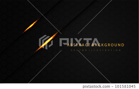 Abstract gold light shadow slash on dark grey black hexagon mesh pattern design modern luxury futuristic background vector 101581045