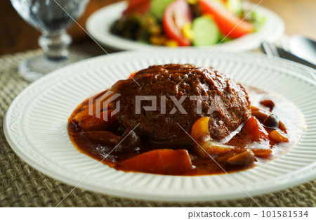 Stewed hamburger and vegetable salad 101581534