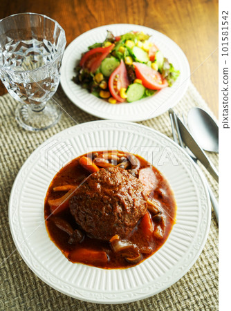 燉漢堡和蔬菜沙拉 101581542