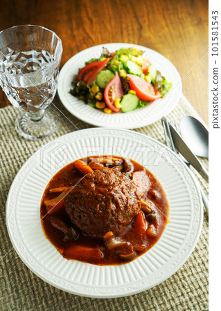 燉漢堡和蔬菜沙拉 101581543